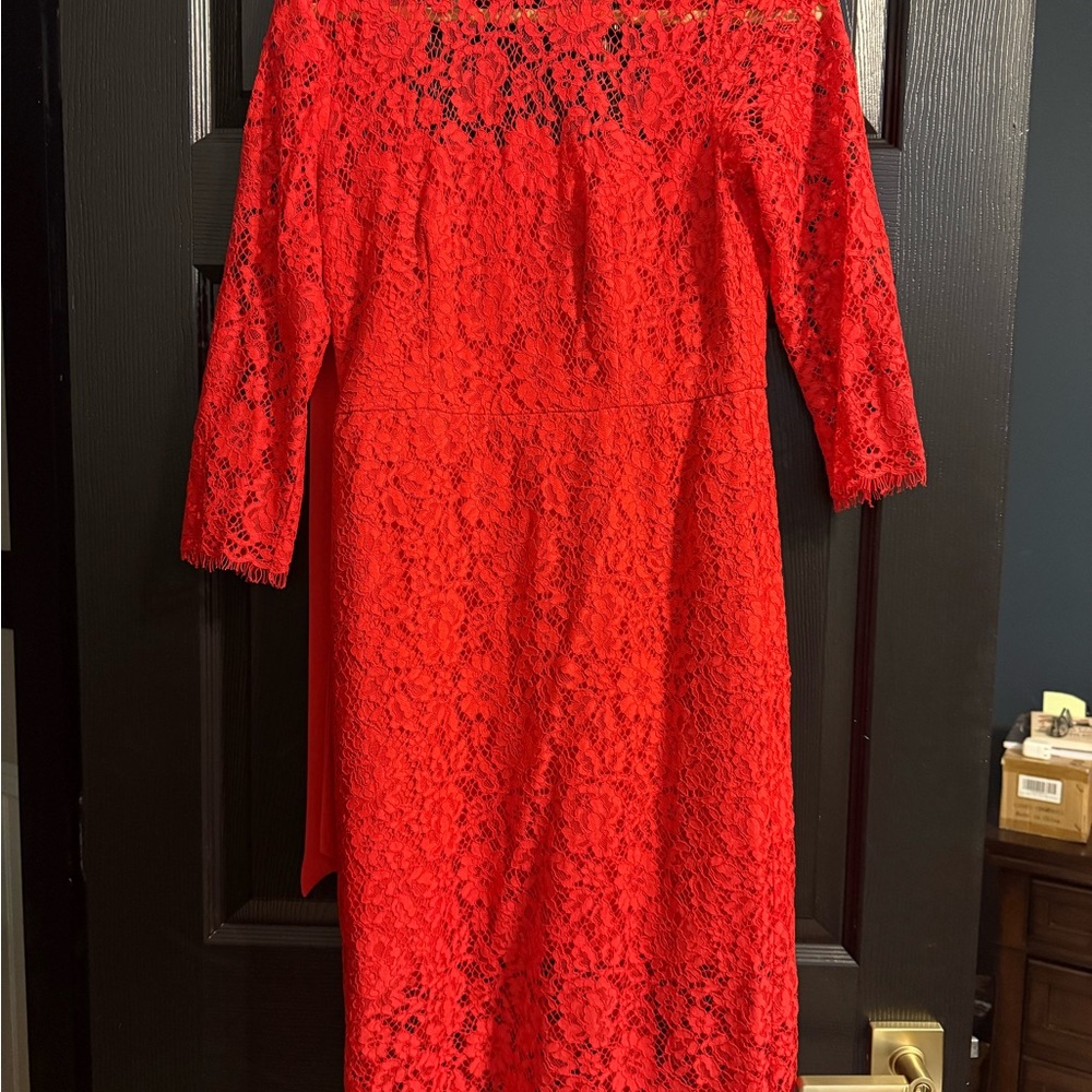 J. Crew Vibrant Red Lace Long Sleeve Dress